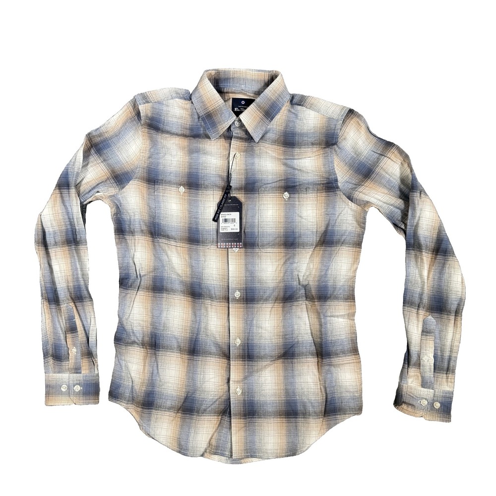 Ben Sherman Mod Fit Plaid Button Down Shirt Sand Blue BS42LW439 Mens Size S NWT